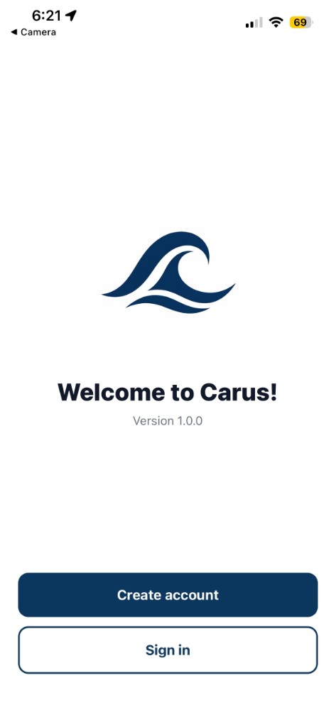 Carus Welcome screen